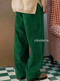 Aidase Fall Winter Corduroy Green Pants Men Striped Wide Leg Casual Slacks High Rise Trousers Holiday Party Vintage Clothes