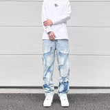 Aidase Streetwear Swag Style Blue Frayed Jeans Pants for Men Retro Washed Ripped Casual Tapered Denim Trousers Slim Fit Y2k Jean Male