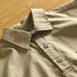 AIDASE  -  Men's Khaki Cotton Short Sleeve Polo Shirt Casual Button Loose Fit Breathable Workwear Daily Tops aidase-shop