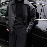 AIDASE  -  Man Motorcycle Leather Jacket Trendy Faux Leather Utility Jacket Men's Collared Zip Up Casual PU Leather Coat Outerwear aidase-shop