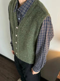 AIDASE  -  Vintage Single-breasted Wool Vest Jacket Men Autumn Winter Trendy Sleeveless Cardigans Mens New Casual V Neck Knitted Waistcoats aidase-shop