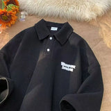 25.59Aidase American Trendy Street Polo Shirts for Men and Women Summer Lapel T-shirts for Couples Loose Fitting Casual Retro Short Sleeves aidase-shop