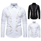 AIDASE  -  New Floral Embroidery Long Sleeved Shirt Long Sleeve Contrast Color Turn-down Collar Male Tops Casual aidase-shop