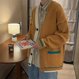 Aidase mens outfits Knitted Sweaters for Men Blue Jacket Man Clothes Cardigan V Neck Coat Patchwork Spring Autumn A Japanese Harajuku Fashion Wool
