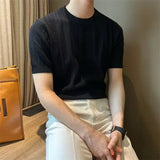 AIDASE  -  Honeycomb Mesh Knitted T-shirt Men Summer Short Sleeved Hollow Ice Silk Top Tee Business Casual British Luxury Tshirts Male aidase-shop