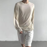 AIDASE  -  Autumn New Men's Solid Color Long-Sleeved T-Shirt American Retro Fashion Trend Casual Simple Loose Breathable Niche Men's Tops aidase-shop