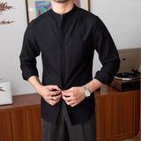AIDASE  -  Men's Long Sleeved Wrinkle Resistant Shirt Spring Summer Suitable Formal Wear Stand Up Collar Casual Black White Elastic Blouse aidase-shop