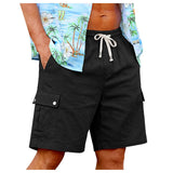 AIDASE  -  Men's Cotton Linen Cargo Shorts Elastic Waist With Drawstring 6 Pockets Summer Vacation Casual Men's Stretch Shorts aidase-shop