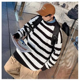 AIDASE  -  Round neck casual and fashionable knit sweater trendy and popular winter pullover for men loose fit long sleeves striped tr aidase-shop