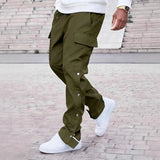 AIDASE  -  Streetwear Men's Loose Cargo Pants Stylish Multi Pockets Side Button-up Slit Trousers Spring Autumn Casual Mens Straight Pants aidase-shop