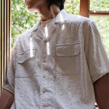 Aidase Mens Shirt Textured Pocket Casual Shirt Summer Streetwear Beach Vacation Solid Color Camping Short-Sleeve Top Men'S Clothing