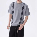 AIDASE  -  Men's Fashion Graphic Print Knit T Shirts Spring Summer Casual O Neck Short Sleeve T-shirt Vintage Mens Knitting Pullover aidase-shop