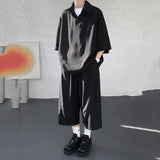 AIDASE  -  Casual Men Two-piece Lapel Short Sleeve Solid Color Male T-shirt Fashion Loose Shorts Fashionable Versatile Sets 21E5888 aidase-shop
