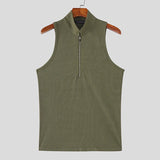 AIDASE  -  Men Tank Tops Solid Color Sleeveless Stand Collar Zipper Male Vests Summer Streetwear 2025 Fashion Casual Men Clothing aidase-shop