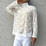 AIDASE  -  Winter New Male Lace Hollow-out Long-Sleeve T-Shirt American Retro Fashion Trendy High Street Loose Casual Niche Men's Top aidase-shop