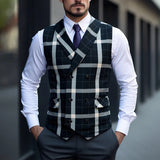 AIDASE  -  Trendy Sleeveless Slim Waistcoats Mens Spring Fashion Lapel Buttoned Plaid Striped Vest Jackets Men Casual Tie-up Suit Coat Male aidase-shop