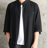 AIDASE  -  Loose Roll-Up Sleeves Men'S Button Down Shirt Men Fashion Spring Summer Casual Short Sleeve Turndown Neck Roupas Masculinas aidase-shop