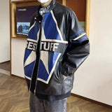 AIDASE  -  American Retro Coat Color Matching Racing Suit Autumn Bomber Jacket Men's Motorcycle Style Pu Leather Jacket High-end Couple aidase-shop