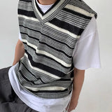 AIDASE  -  Fall Knitted Sweater Vest Men Sleeveless V-Neck Striped Color Blocking Waistcoat Korean Fashion Oversized Casual Sweaters aidase-shop