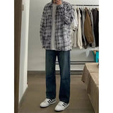 AIDASE  -  Loose Long Sleeve Plaid Shirt Casual Style for Men Summer Trendy Versatile Loose Fit Classic Plaid Print Male Summer Shirt aidase-shop