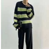 35.1Aidase Korean Style Lazy Style Contrast Striped Sweater Men's Autumn and Winter American Loose Y2K High-end Design Street Sweater Top aidase-shop