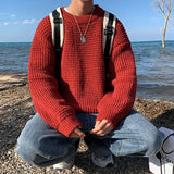 =Aidase Solid Color Basic Thick Line Sweater Male Ins Trend Net Red Multi Color Crewneck Sweater Autumn Winter Loose Pullover Sweater aidase-shop