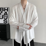 AIDASE  -  Men's Shirt Spring New Jacquard Long Sleeved Design Added Lace Up 2025 V-neck Solid Color  Luxury Male Tops aidase-shop