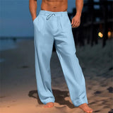 AIDASE  -  Men's Linen Long Pants Summer Beach Shorts Front Pockets Solid Color Breathable Casual Daily Vacation aidase-shop