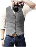 Aidase V Neck Men's Suits Vest Casual Classic Formal Business Herringbone Tweed Slim Fit Waistcoat For Wedding Groomsmen aidase-shop