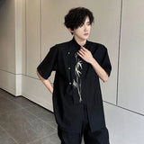 AIDASE  -  New Chinese Style Embroidery Short Sleeve Shirt Men Wear Bamboo Leaf Pattern Shoulder Pad Male Shirts Loose Fit aidase-shop