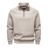 AIDASE  -  European American Autumn Winter Fashion Men Stand Collar Half Zipper Long Sleeve Solid Color Casual Trendy Pullover Sweatshirts aidase-shop