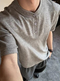 AIDASE  -  Light ey Knitted ort Sve Henry Collar T-irt for Men oulder Fit CleanFit Summer Faionable Casual Basic Sle aidase-shop