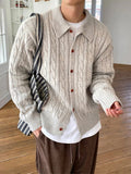 AIDASE  -  Winter Men's Korean Fashion Button-up Cardigan Casual Streetwear Cable Knitted Sweaters Y2K Vintage Turn-Down Collar Knitwear aidase-shop