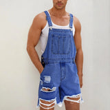 AIDASE  -  Fashion Hole Ripped Jeans Men Jumpsuit Denim Shorts Summer Vintage Frayed Bodysuits Overalls Strap Short Pants Streetwear Male aidase-shop