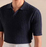 AIDASE  -  Italy Polo Jacquard V-neck Knitted Polo Shirt For Men's Cotton Blend Casual Summer Men Polo Shirt Short Sleeve Mannen Polo aidase-shop