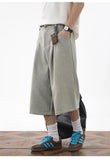 AIDASE  -  Men's Japanese Cityboy Cropped Wide Leg Suit Shorts Pleated Linen Texture 7/8 Length Casual Culottes Pants aidase-shop