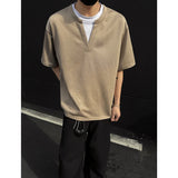 AIDASE  -  Korean Fashion Fake Two Design V-neck Men's Short Sleeved T-Shirts aidase-shop