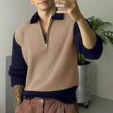 AIDASE  -  Men Sweaters Patchwork Knitted Lapel Long Sleeve Zipper Male Pullovers Streetwear 2025 Autumn Casual Men Clothing S-5XL aidase-shop