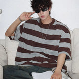 AIDASE  -  Summer Preppy Style Striped T-shirts For Men High Street Fashion Cotton Short Sleeve Tee Tops Y2K Vintage Pullover T Shirts aidase-shop