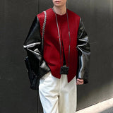 AIDASE  -  Men Jackets PU Leather Patchwork O-neck Long Sleeve Button Male Coats Streetwear 2025 Fashion Casual Jackets Men S-5XL aidase-shop