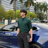 AIDASE  -  Plain Man Shirt Green Half Sleeve Shirts for Men Tops Fashion 2025 High Quality Luxury Vintage Sale Button Up Summer New in Silk aidase-shop