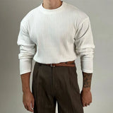 Aidase Mens Autumn Concave Convex Striped Off-Shoulder Long-Sleeved Knitted T-Shirt Gender-Neutral Casual Solid Color Loose Top Unisex aidase-shop