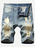 AIDASE  -  Retro Ripped Men's Denim Shorts Streetwear Hip Hop High Street Fashion Casual Short Jeans Male Stretch Straight Ripped Shorts aidase-shop