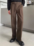 AIDASE  -  Daily Casual Mens Slim Straight Trousers Spring Autumn Vintage Solid Color Pleated Belt Waist Trousers Men Fashionable Bottoms