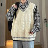 AIDASE  -  Loose Knitted Sweater Vest Twist Yarn V-neck College Style for Men And Women Autumn Winter Fashion Retro Layering Top aidase-shop