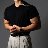 AIDASE  -  Men's Solid Color Side Zipper Short-Sleeved Sports Gym T-Shirt American Retro Fashion Trend Casual Loose Breathable Men's Tops aidase-shop