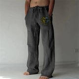 Aidase Vintage Men Cotton Linen Pants Drawstring Elastic Oversize Jogger Hip Hop Print Long Trousers Spring Summer New casual pants