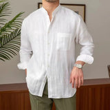 Aidase Vintage  Linen Shirt For Men Summer Thin Breathable Short sleeved Tops Light Luxury Casual Loose Stand Collar Blouse Streetwear
