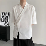 AIDASE  -  New Chinese Style Men Shirt Summer V-neck Short Sleeve Breathable Design Solid Color Casual Male Clothing 21E5869 aidase-shop