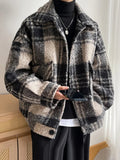 AIDASE  -  Casual Long Sleeve Mens Woolen Jacket Coat Plaid Printed Button-up Turn-down Collar Jackets Men Spring Vintage Cardigan Tops aidase-shop